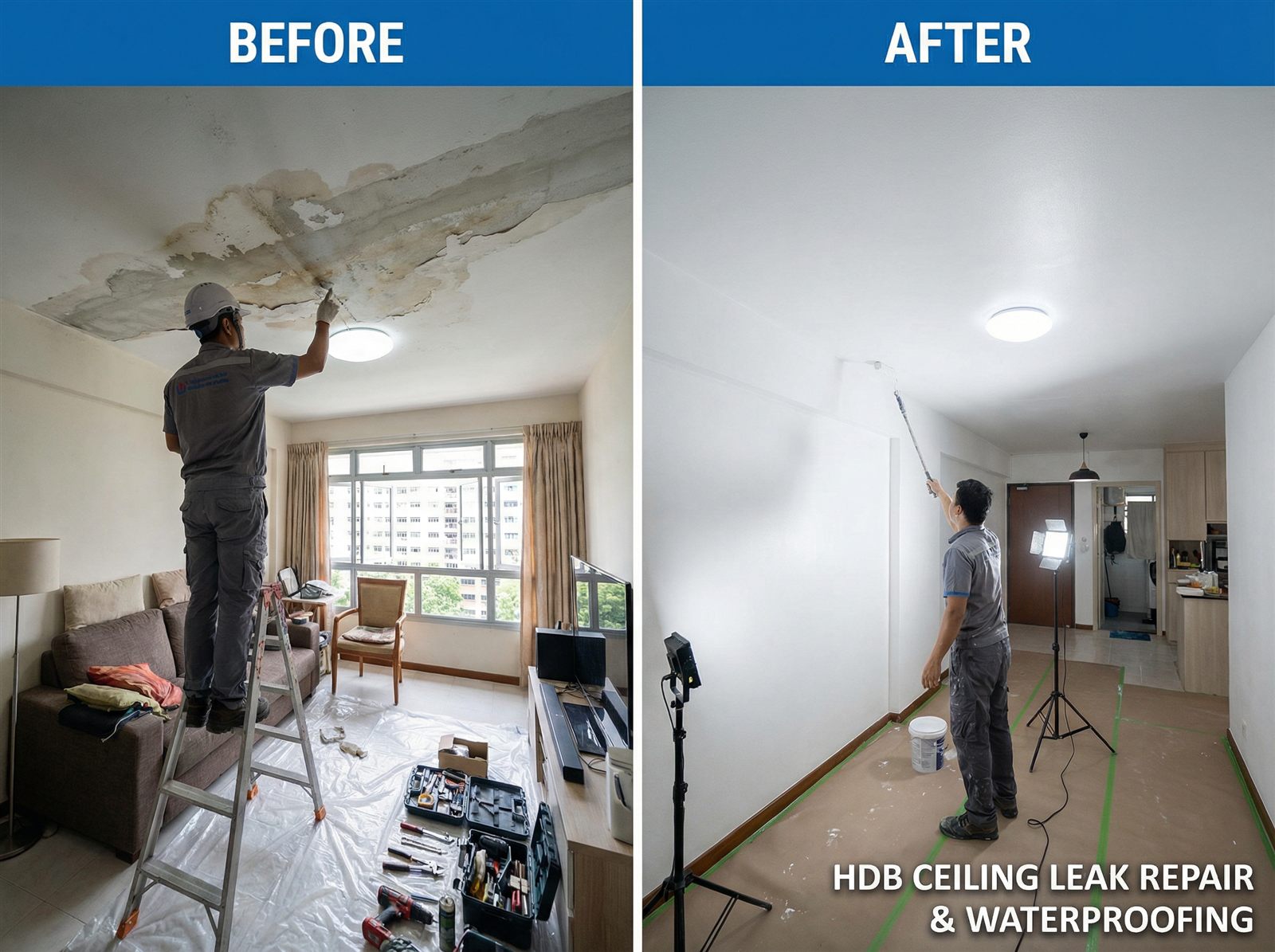 Ceiling stain and leak inspection before repair planning